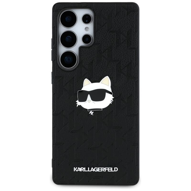 Karl Lagerfeld Leather Monogram Pin Logo Choupette Head - Case for Samsung Galaxy S25 Ultra (Black) 3