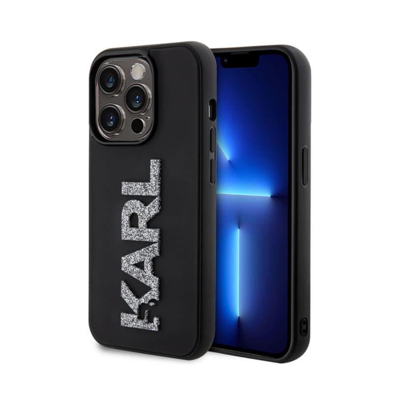 Karl Lagerfeld 3D Rubber Glitter Logo - Case for iPhone 15 Pro Max (Black) 1
