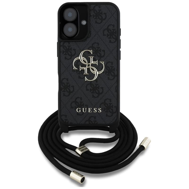 Guess 4G Big Logo Cord Strap Crossbody - Case for iPhone 16 (black) 2