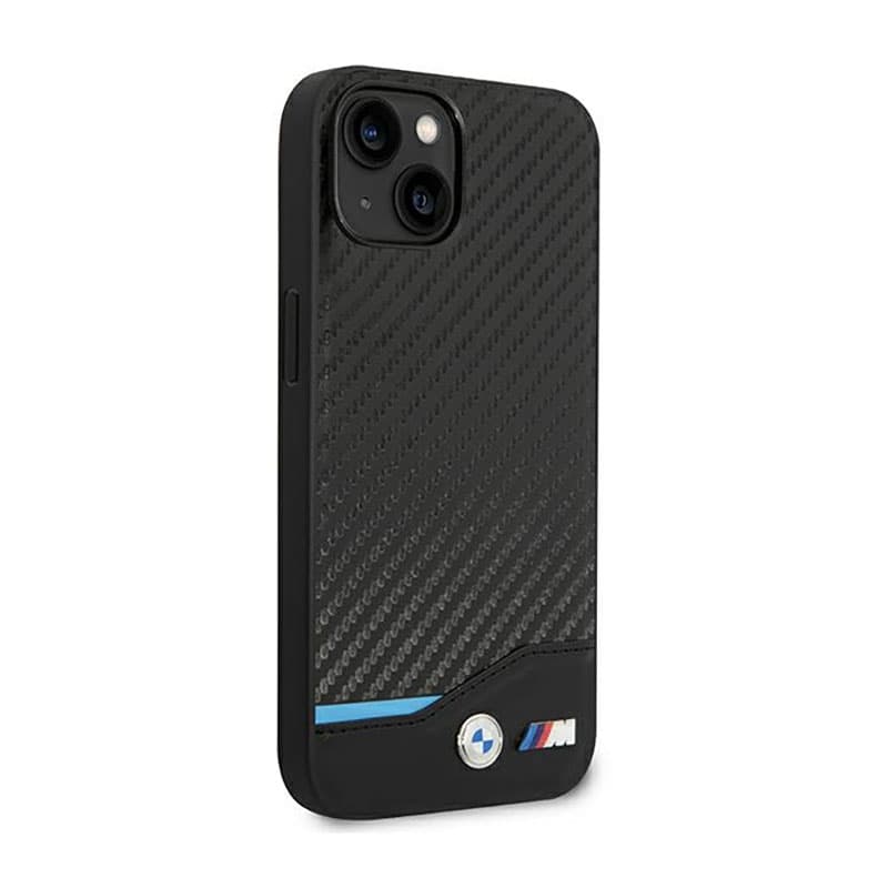 BMW Leather Carbon Blue Line - Case for iPhone 14 Plus (Black) 4