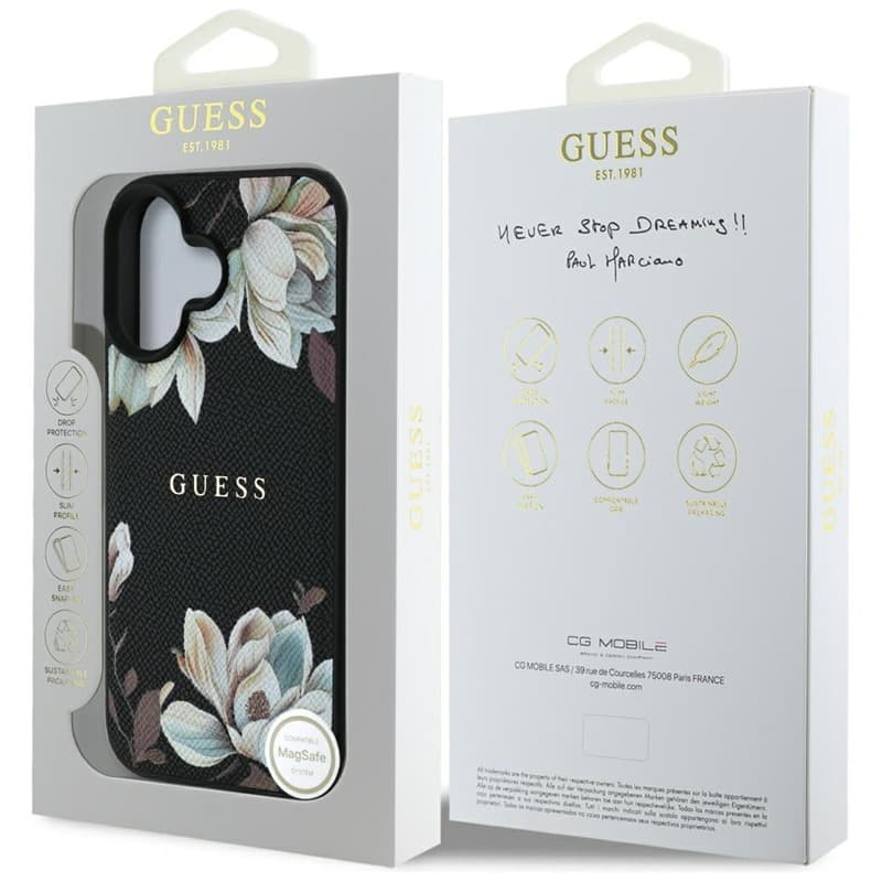 Guess Grained Printed Flower Pattern MagSafe - Case for iPhone 16 (black) 8