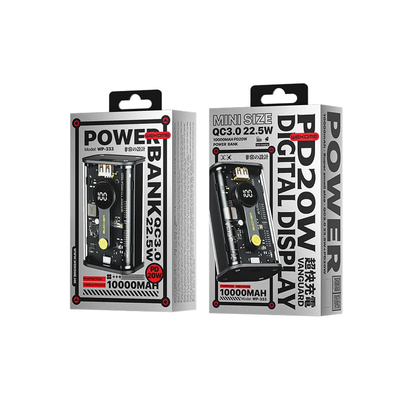 WEKOME WP-333 Vanguard Series - Power bank 10000 mAh Super Charging PD 20W + QC 22.5W (Black / Transparent) 3