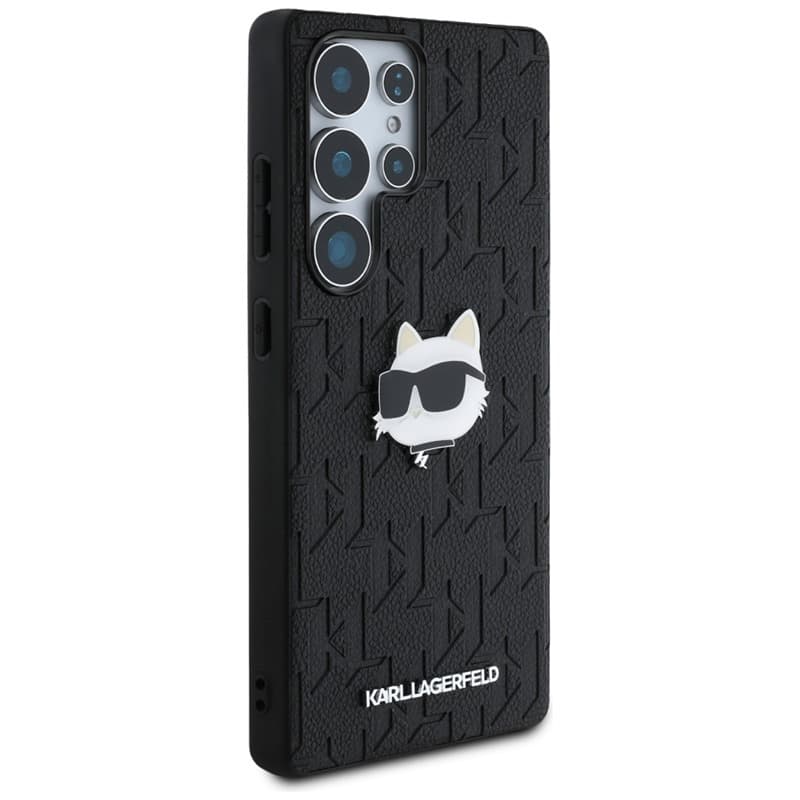 Karl Lagerfeld Leather Monogram Pin Logo Choupette Head - Case for Samsung Galaxy S25 Ultra (Black) 4