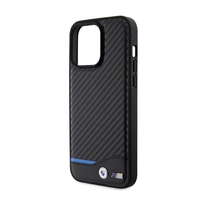 BMW Leather Carbon Blue Line - Case for iPhone 15 Pro Max (black) 6