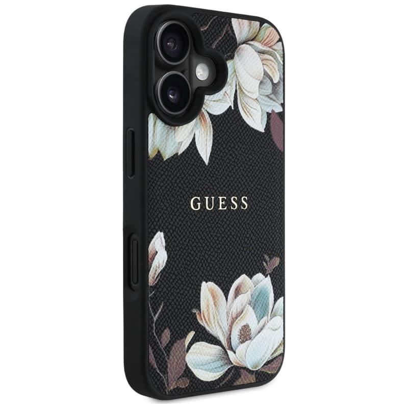 Guess Grained Printed Flower Pattern MagSafe - Case for iPhone 16 (black) 4