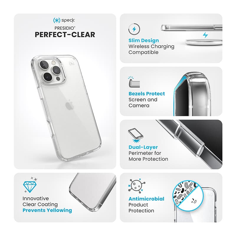 Speck Presidio Perfect-Clear - iPhone 16 Pro Max Case (Clear) 6