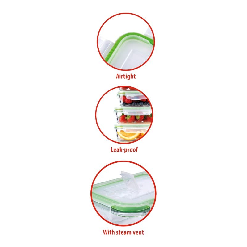 Alpina - Set of 6 glass food containers with lid lunchbox 370 ml / 640 ml / 1050 ml 6