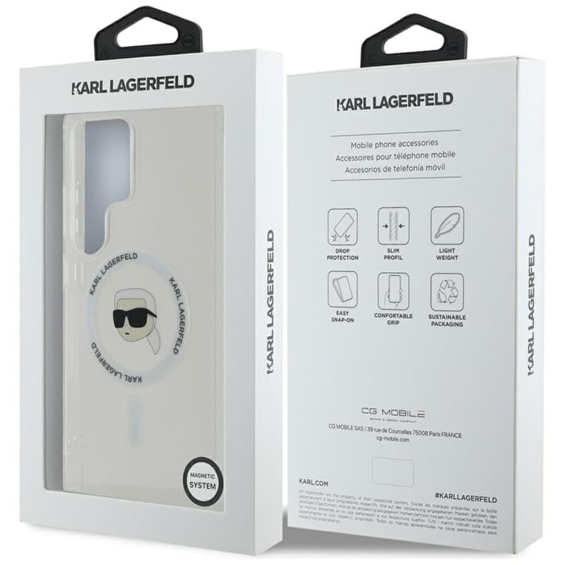 Karl Lagerfeld Button Karl Head Printed Logo MagSafe - Case for Samsung Galaxy S25 Ultra (White) 8