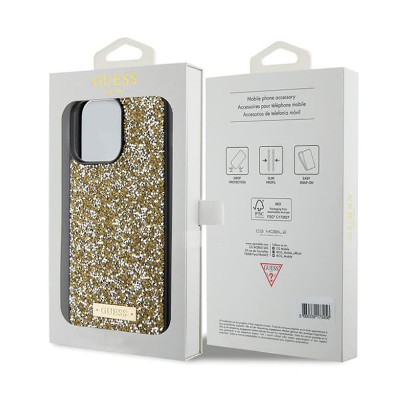 Guess Rhinestone Metal Logo - Case for iPhone 15 Pro (Yellow) 8