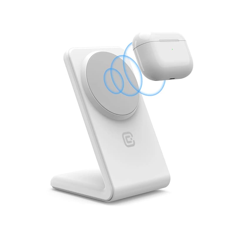Crong MagSpot Stand - 2-in-1 Wireless Charger with MagSafe for iPhone and AirPods (White) 2