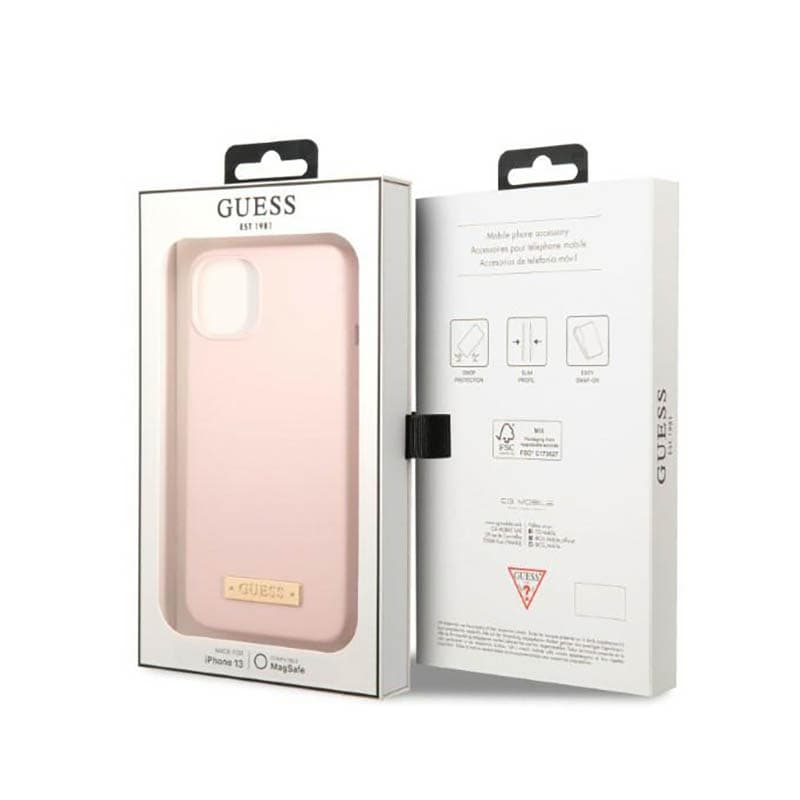 Guess Silicone Logo Plate MagSafe - Case for iPhone 13 (Pink) 8