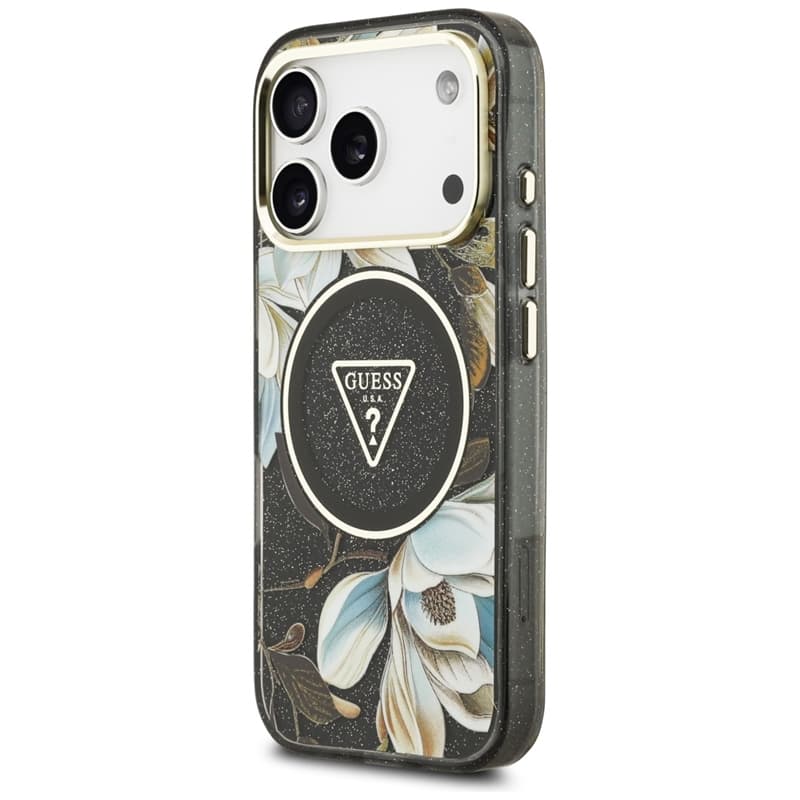 Guess IML Glitter Flowers Triangle MagSafe - Case iPhone 17 Pro (black) 2