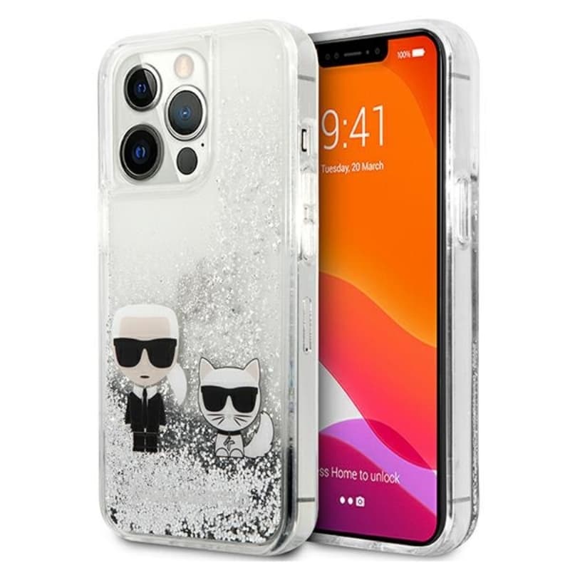 Karl Lagerfeld Liquid Glitter Karl & Choupette - Case for iPhone 13 Pro Max (Silver) 1