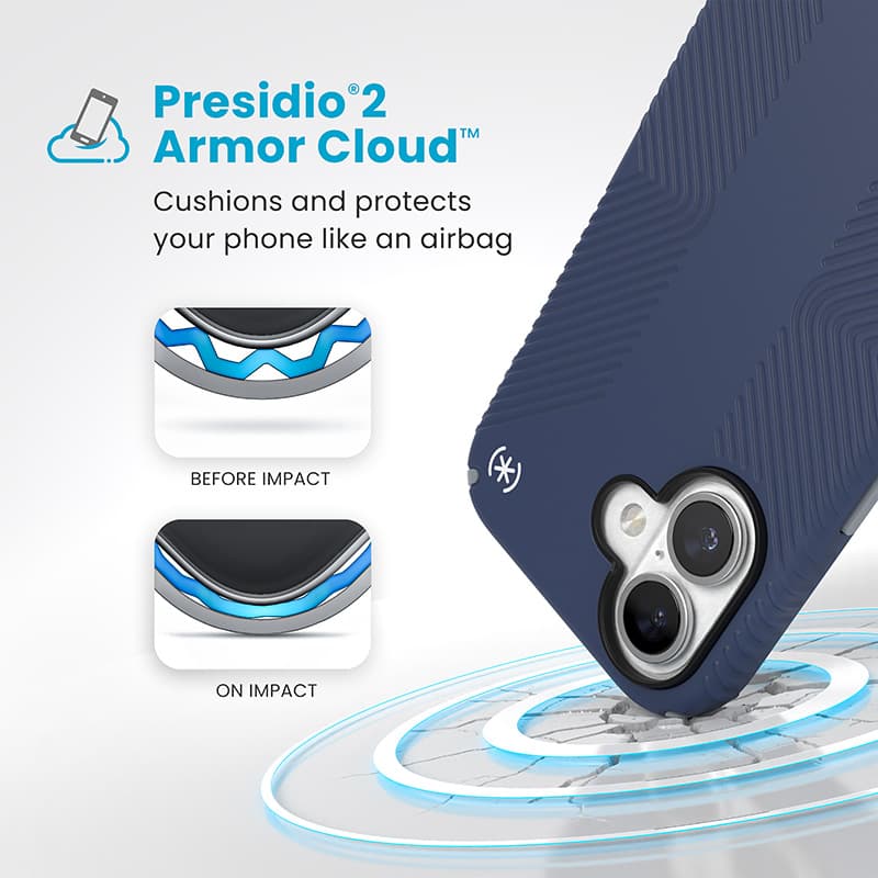 Speck Presidio2 Grip - iPhone 16 Case (Coastal Blue / Dust Gray / White) 2