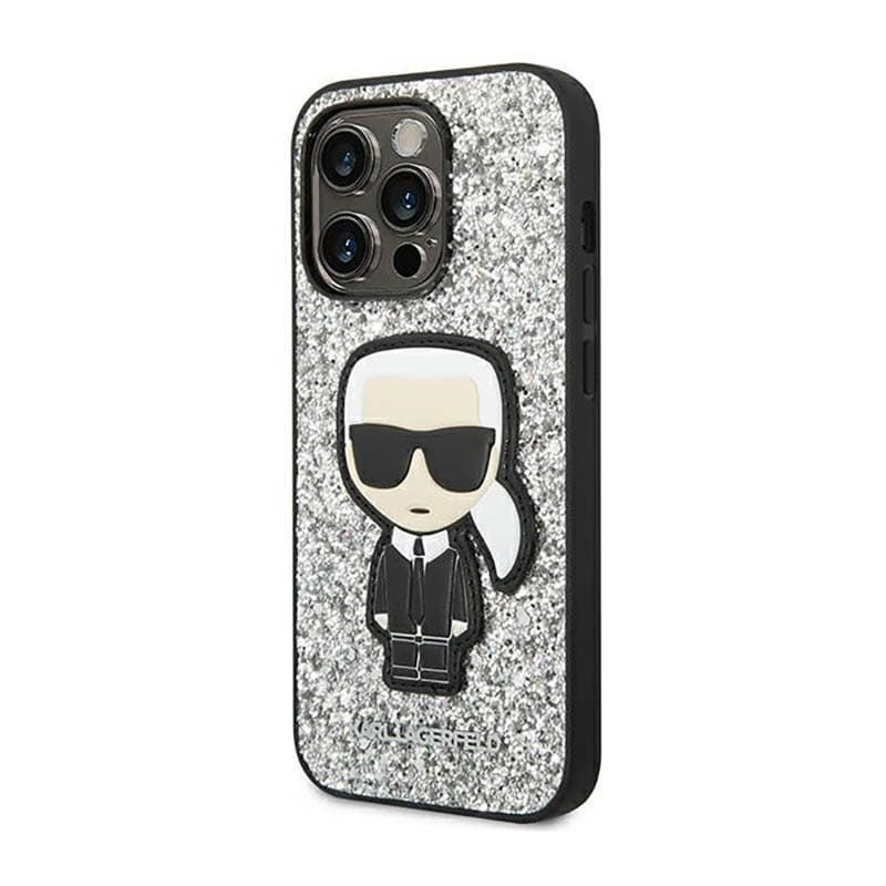 Karl Lagerfeld Glitter Flakes Ikonik - Case for iPhone 14 Pro Max (Silver) 2