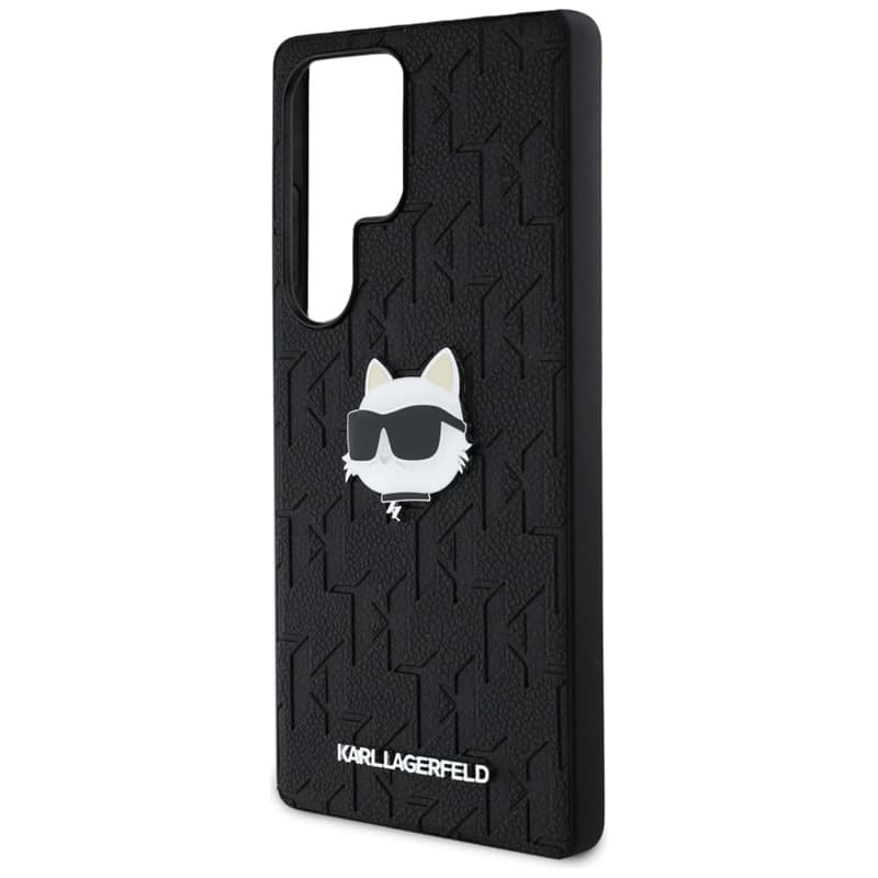 Karl Lagerfeld Leather Monogram Pin Logo Choupette Head - Case for Samsung Galaxy S25 Ultra (Black) 6