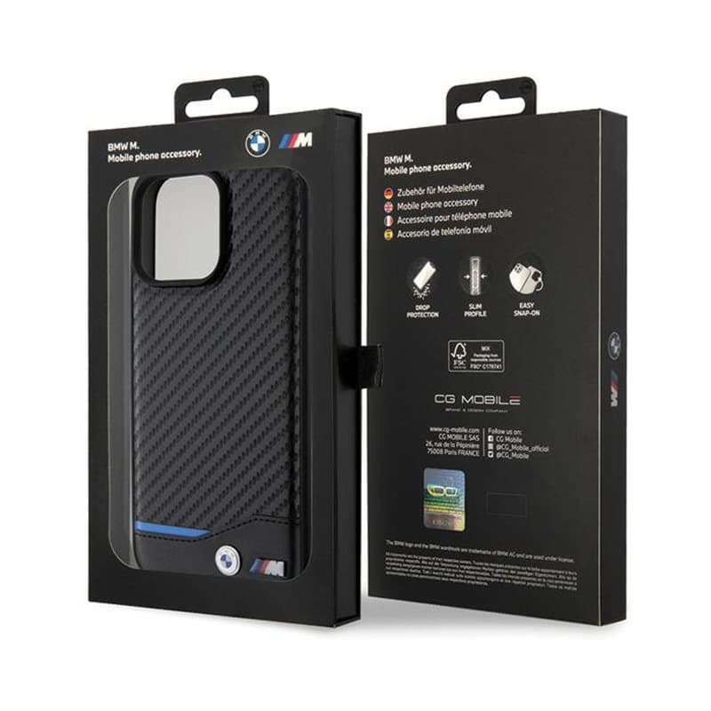 BMW Leather Carbon Blue Line - Case for iPhone 15 Pro Max (black) 8