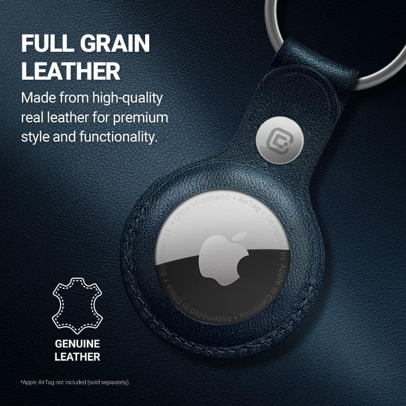 Crong Leather Case with Key Ring – Protective leather case with key ring for Apple AirTag 1/2 (navy blue) 6