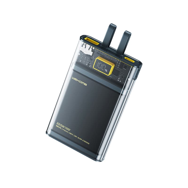 WEKOME WP-323 Vanguard Series - Power bank 10000 mAh Super Charging with integrated USB-C & Lightning cable PD 20W + QC 22.5W (Black / Transparent)