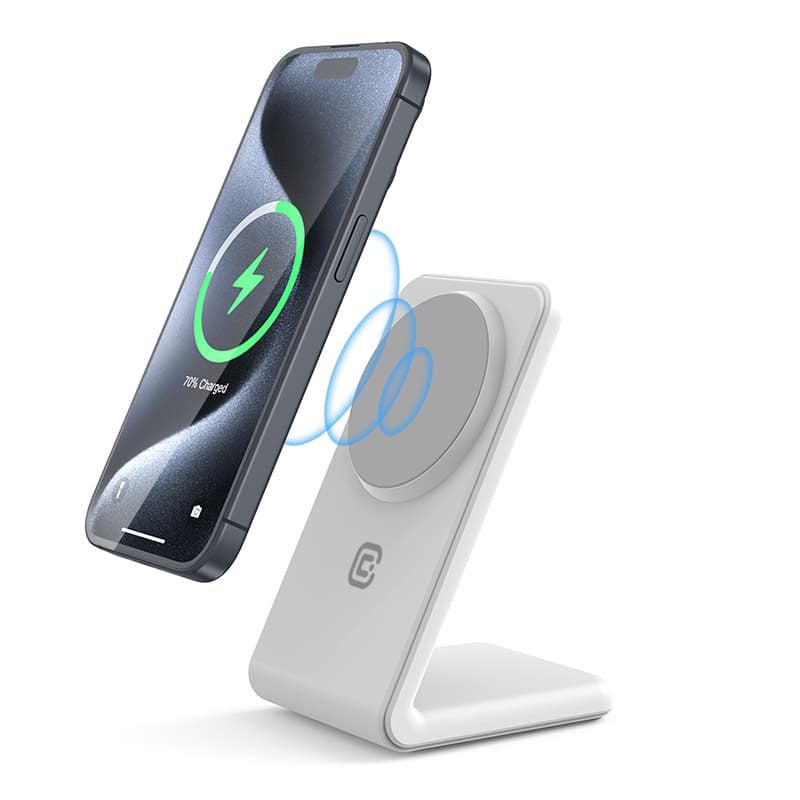 Crong MagSpot Stand - 2-in-1 Wireless Charger with MagSafe for iPhone and AirPods (White) 1