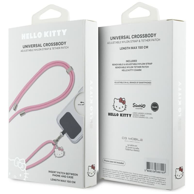 Hello Kitty Patch & Kitty Head Charm - Universal Phone Strap / Lanyard (Pink) 5