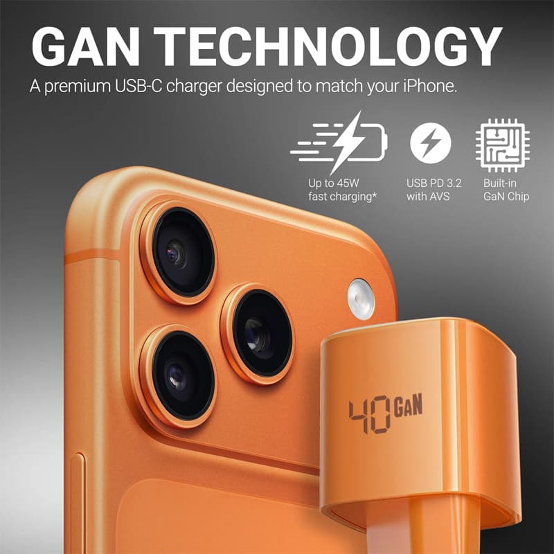 Crong NEO GaN Charger - USB-C 40W PD Charger with AVS (Orange) 6
