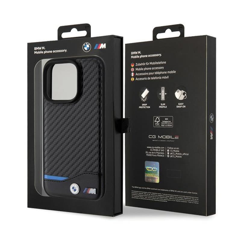 BMW Leather Carbon Blue Line - Case for iPhone 15 Pro (black) 8