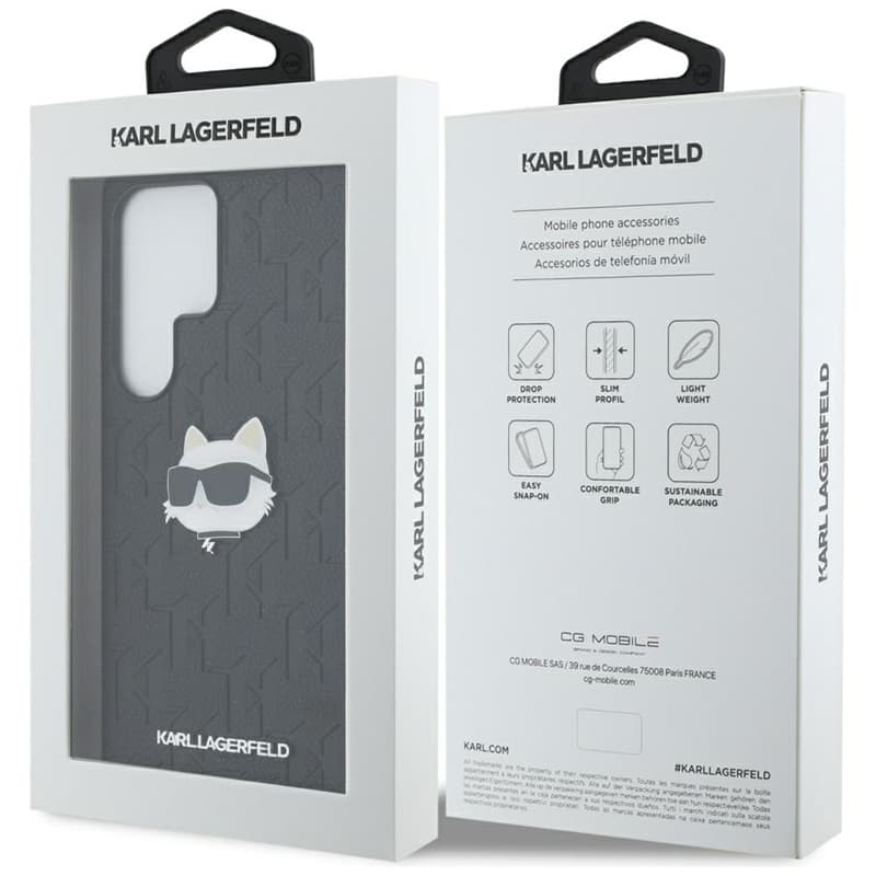 Karl Lagerfeld Leather Monogram Pin Logo Choupette Head - Case for Samsung Galaxy S25 Ultra (Black) 8