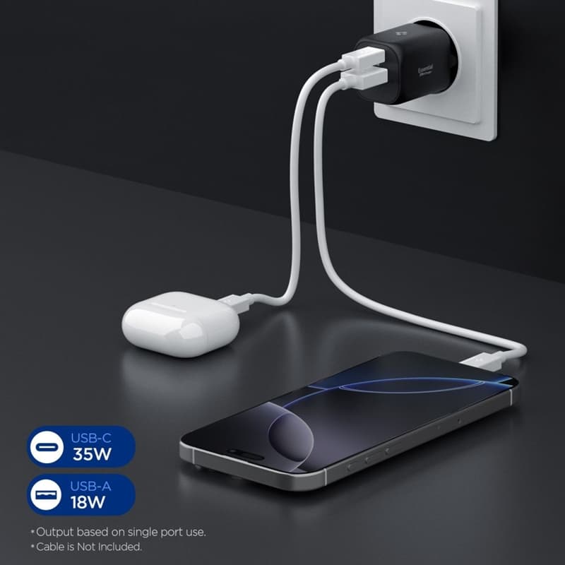 Spigen Essential EE352EU GaN Pro - USB-C + USB-A 35W Wall Charger (Black) 5