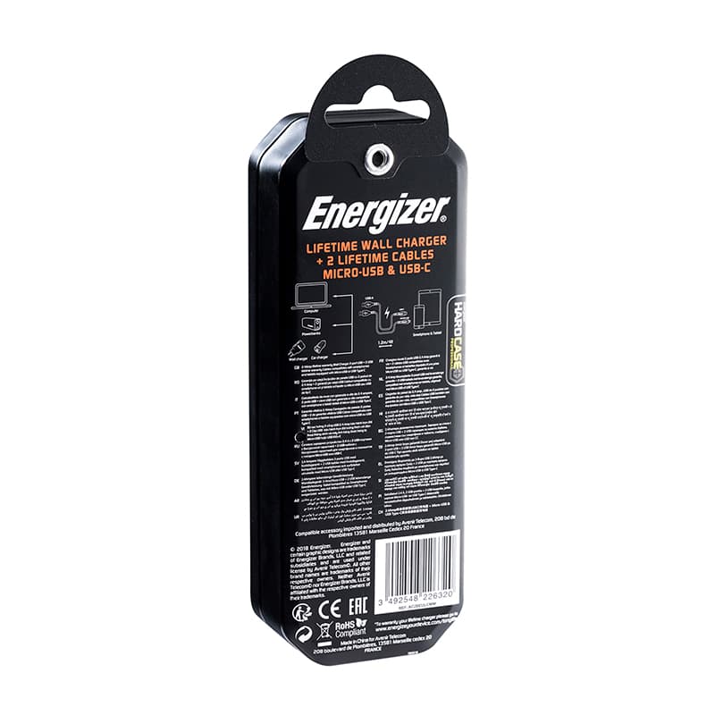 Energizer HardCase - 2x USB-A 12W mains charger + USB-C & Micro USB cable (Black) 8