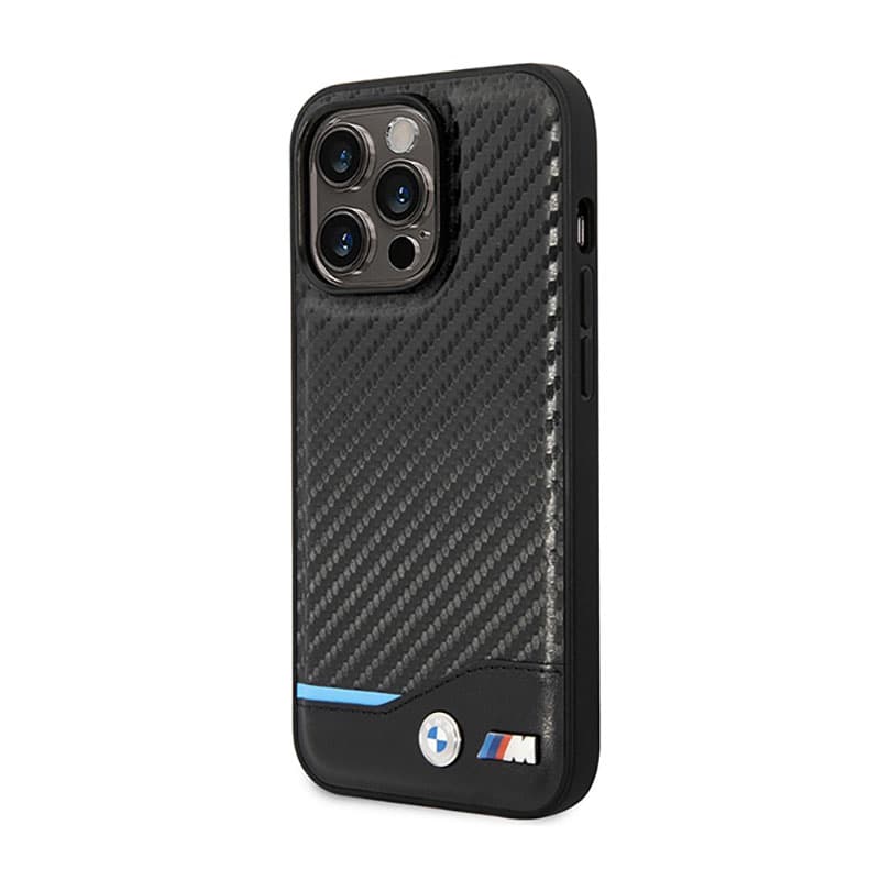 BMW Leather Carbon Blue Line MagSafe - Case for iPhone 14 Pro (Black) 2