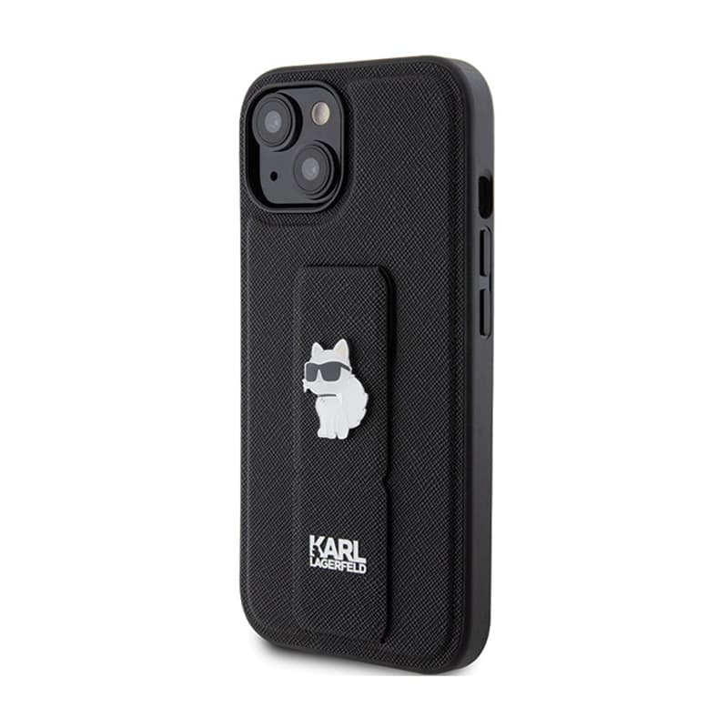 Karl Lagerfeld Gripstand Saffiano Choupette Pins - iPhone 15 Case (Black) 2