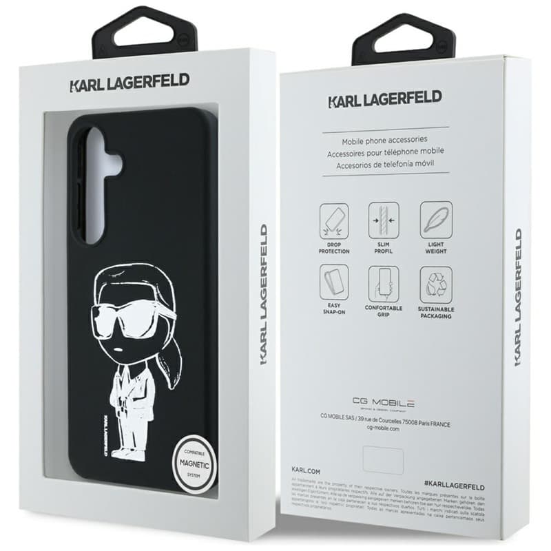 Karl Lagerfeld Silicone Graffiti Ikonik Printed Logo MagSafe - Case for Samsung Galaxy S25 (Black) 8