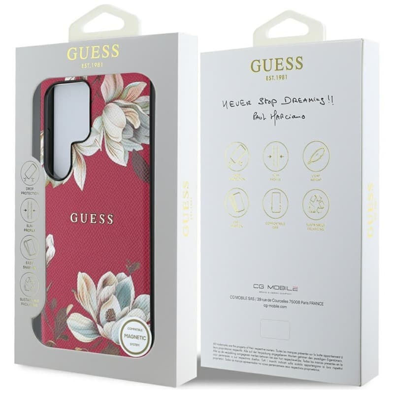 Guess Grained Printed Flower Pattern MagSafe - Case for Samsung Galaxy S25 Ultra (fuchsia) 8