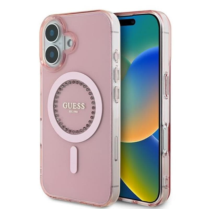 Guess IML Rhinestones MagSafe - Case for iPhone 16 Plus (Pink)