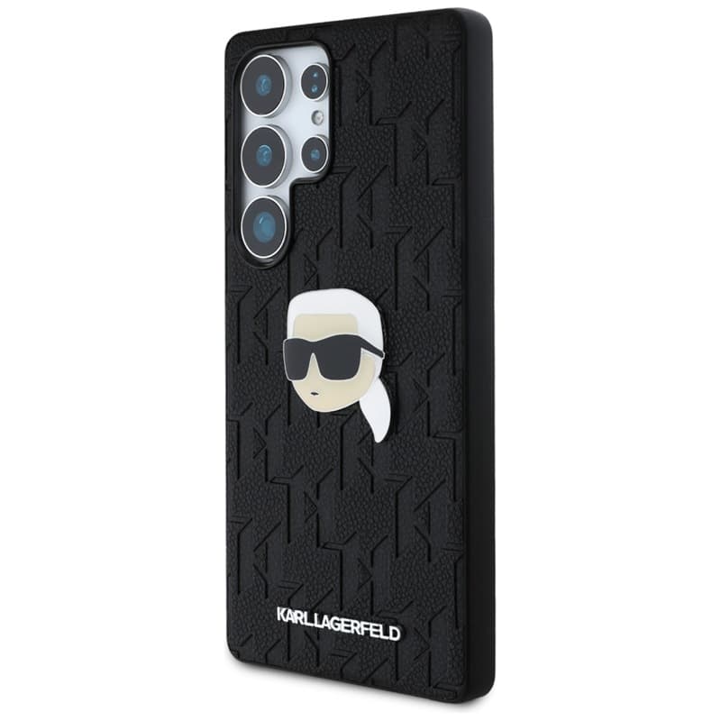 Karl Lagerfeld Leather Monogram Pin Logo Karl Head - Case for Samsung Galaxy S25 Ultra (Black) 2