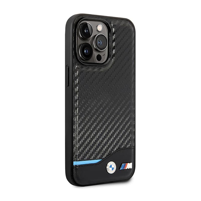 BMW Leather Carbon Blue Line MagSafe - Case for iPhone 14 Pro (Black) 4