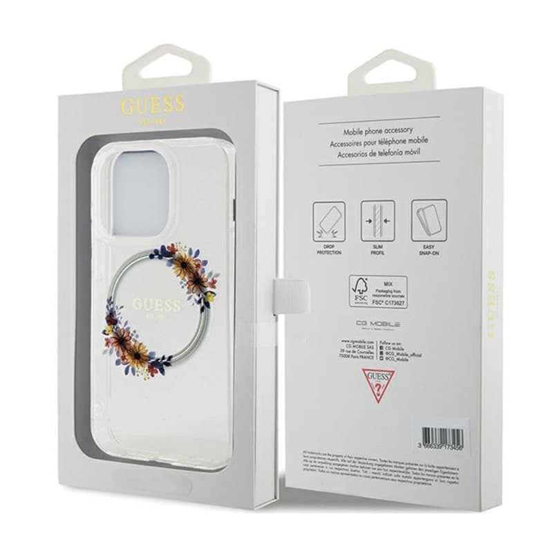 Guess IML Flowers Wreath MagSafe - Case iPhone 15 Pro Max (Clear) 8
