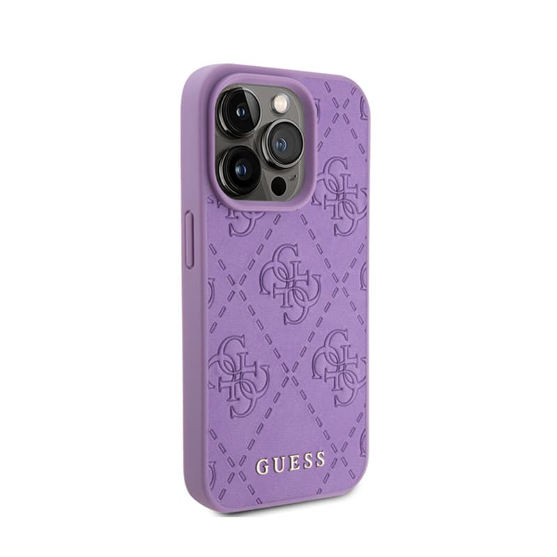 Guess Leather 4G Stamped - Case for iPhone 15 Pro (Purple) 4