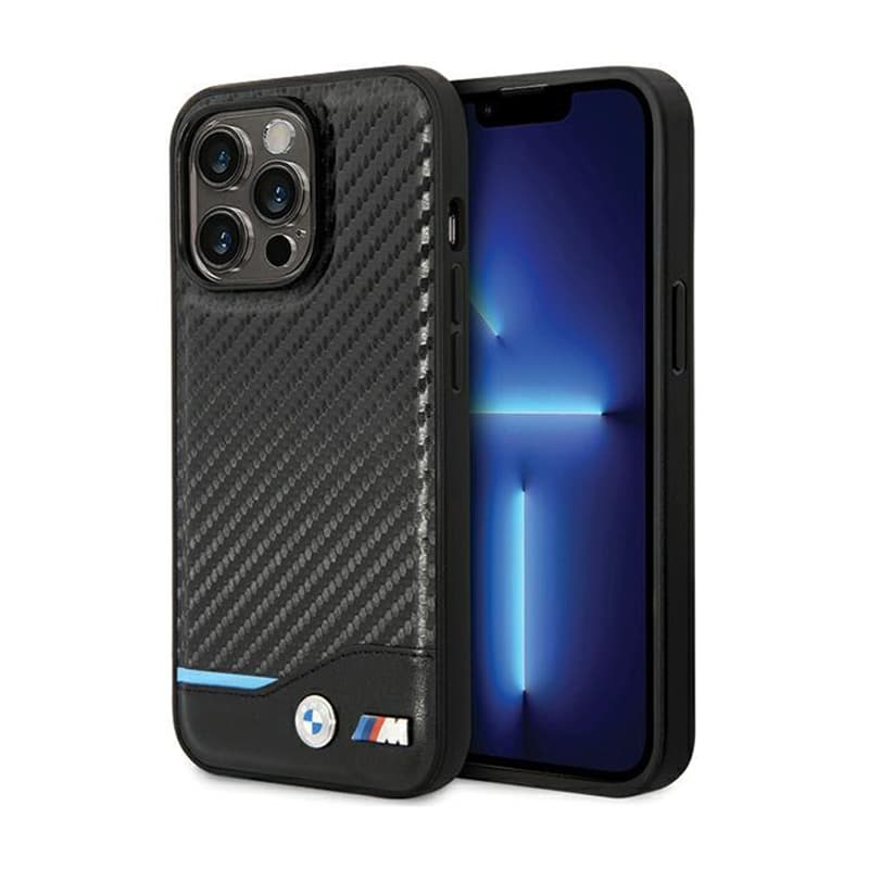 BMW Leather Carbon Blue Line - Case for iPhone 13 Pro Max (Black) 1