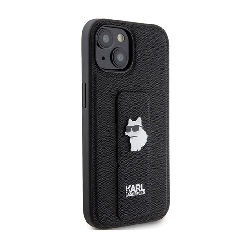 Karl Lagerfeld Gripstand Saffiano Choupette Pins - iPhone 15 Case (Black) 4