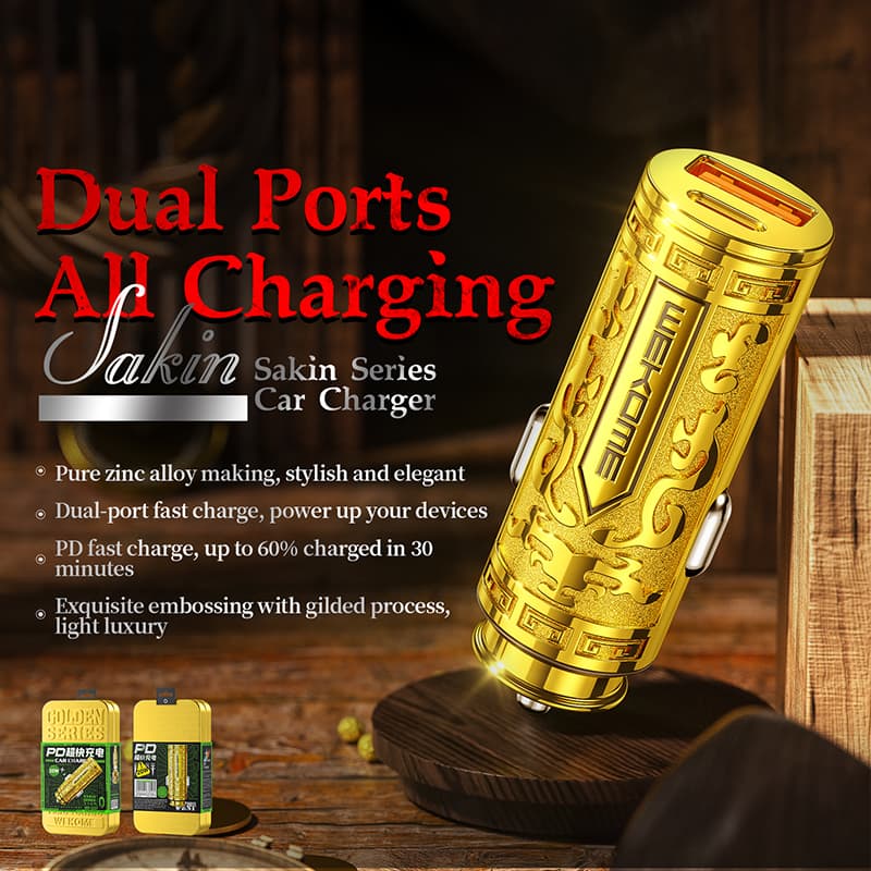 WEKOME WP-C37 Sakin Series - USB-C & USB-A Fast Charging PD 20W Car Charger (Gold) 2