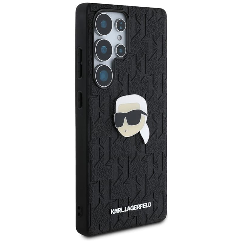 Karl Lagerfeld Leather Monogram Pin Logo Karl Head - Case for Samsung Galaxy S25 Ultra (Black) 4