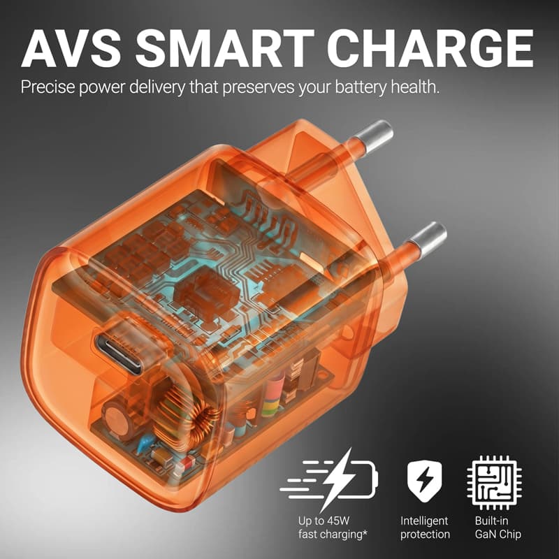 Crong NEO GaN Charger - USB-C 40W PD Charger with AVS (Orange) 4