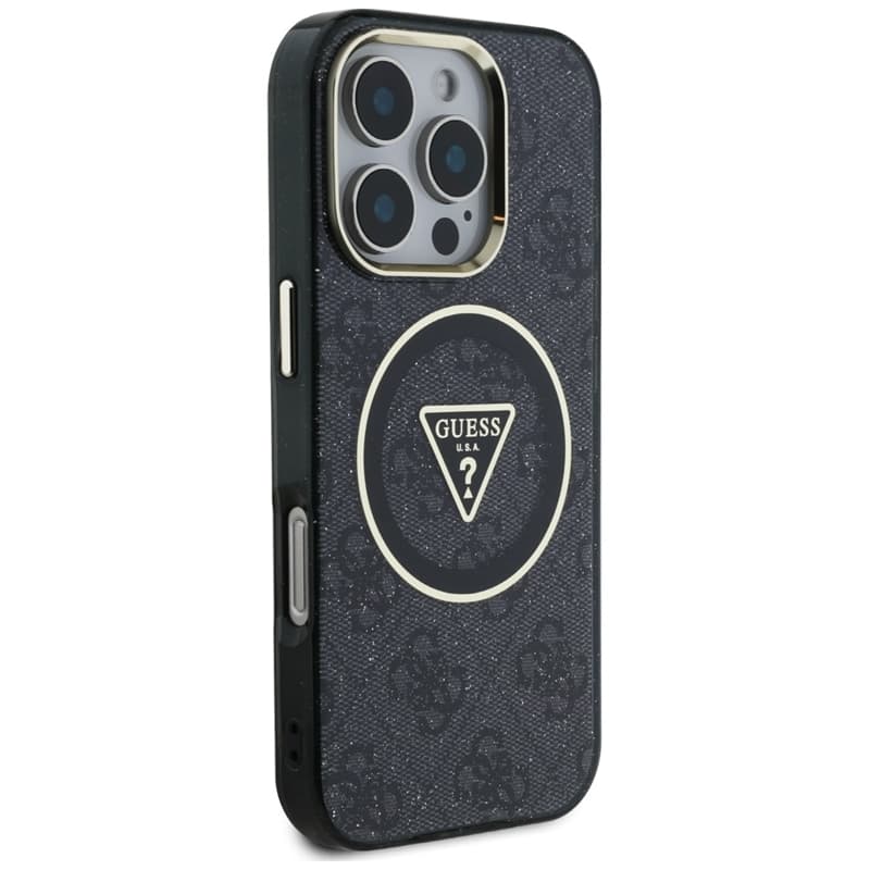 Guess IML Metal Glitter 4G Circle Triangle MagSafe - Case for iPhone 16 Pro Max (black) 4