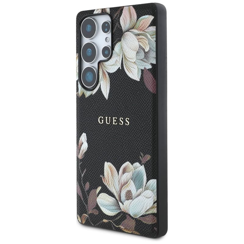 Guess Grained Printed Flower Pattern MagSafe - Case for Samsung Galaxy S25 Ultra (black) 2