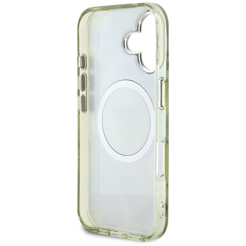 Guess Glitter Flowers Triangle Buttons MagSafe - Case for iPhone 16 (green) 7
