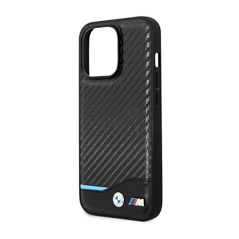BMW Leather Carbon Blue Line MagSafe - Case for iPhone 14 Pro (Black) 6