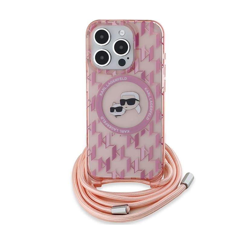 Karl Lagerfeld IML Crossbody Monogram Karl & Choupette Head MagSafe - Case for iPhone 15 Pro Max (Pink) 2