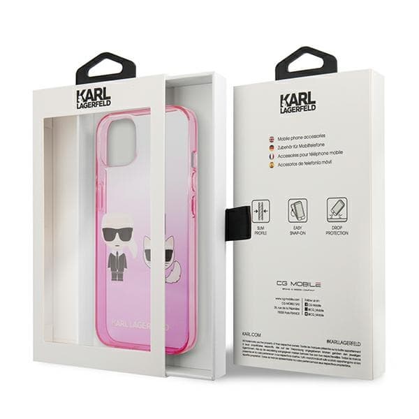 Karl Lagerfeld Gradient Ikonik Karl & Choupette - Case for iPhone 13 mini (Pink) 8